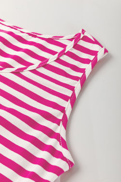 Sky Blue Stripe U Neck Maneveless Fit Fit Mini Vestido