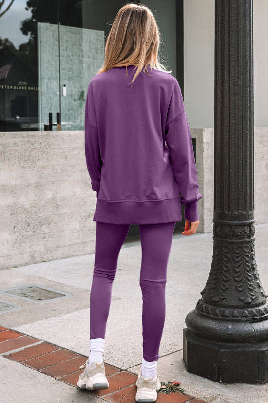 Ensemble 2 pièces de sweat-shirt fendu surdimensionné de couleur unie Green Bay avec leggings côtelés