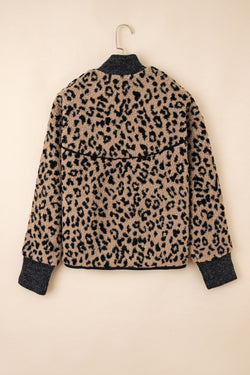 Giacca tasca laterale con cerniera con cerniera con stampa leopardata kaki