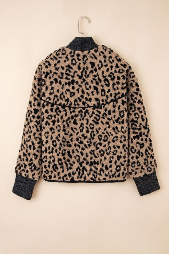 Giacca tasca laterale con cerniera con cerniera con stampa leopardata kaki
