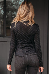 Top de manga larga de malla de diamantes de diablo negros