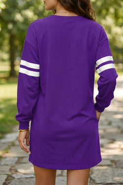 Vestido sudadera recto con mangas con bandas en contraste de equipo universitario en rojo fuego