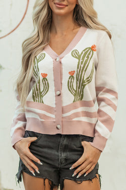 Cardigan con maglione anteriore abbottonato di cactus al deserto di albicocche
