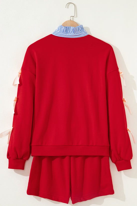 Ensemble sweat-shirt et short en satin avec col rayé rouge Racing