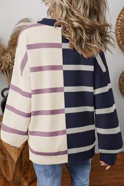 Blue Stripe Colorblock Sweater de grandes dimensões