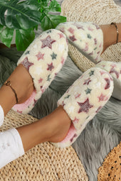 Zapatillas de casa de felpa con estampado de estrellas beige