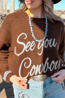 Caffè ci vediamo cowboy ricamato maglione grafico occidentale