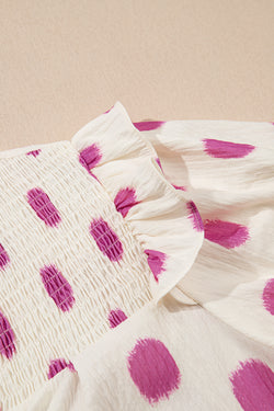 Black Polka Dot Stampa giogo a shirted coglione manica a palloncini.