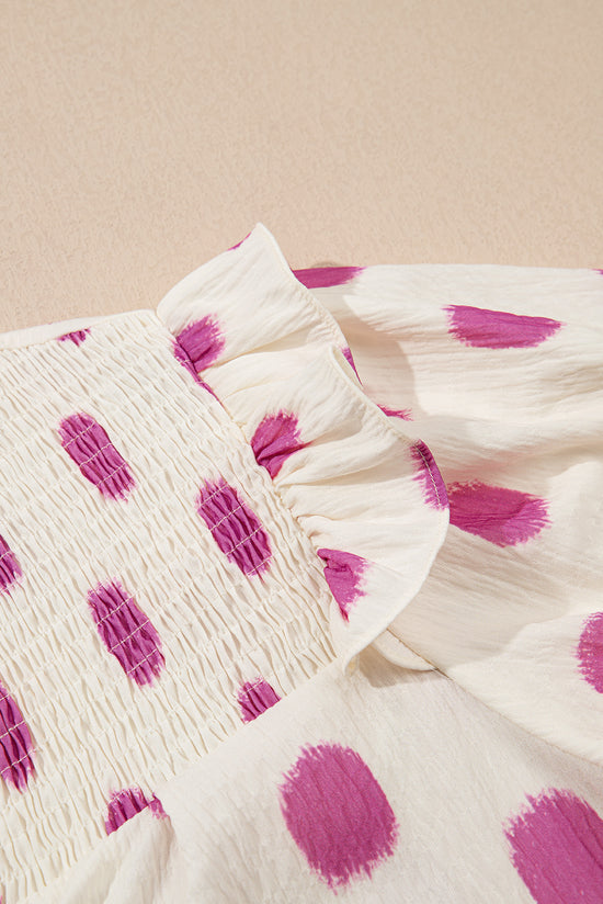 Black Polka Dot Stampa giogo a shirted coglione manica a palloncini.