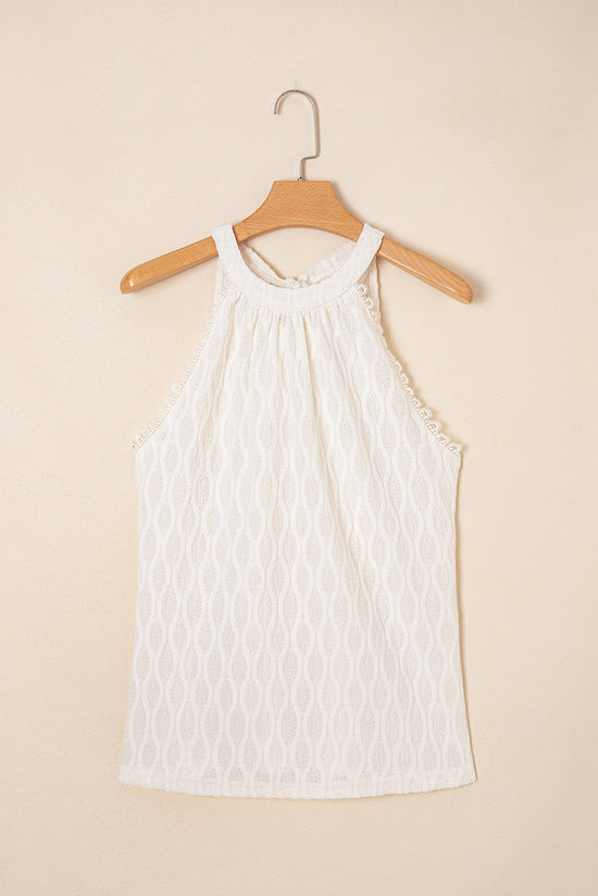 Beige frenchy encaje adornado halter halter camiseta