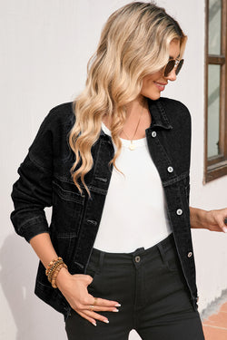 Jaqueta jeans de bolso de tamanho grande preto