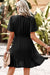 Negro Plisado de cuello redondo de cuello redondo Manga con rufa mini Mini Vestido