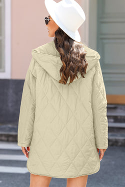 Abrigo con capucha de botón acolchado beige