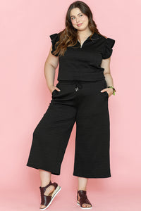 Black Plus Set de pantalones de pierna ancho de la manga con volantes con volantes