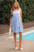 Sky Blue Stripe U Neck Maneveless Fit Fit Mini Vestido