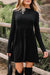 Black Frilled Neck Ribbed Knit Patchwork Long Sleeve Mini Dress