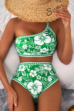 Ensemble de bikini à la taille haute de l'imprimé floral vert