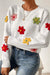 Applique de flor colorida branca suéter de malha texturizada