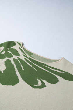 Suéter largo bege com estampa de flores em negrito e manga larga