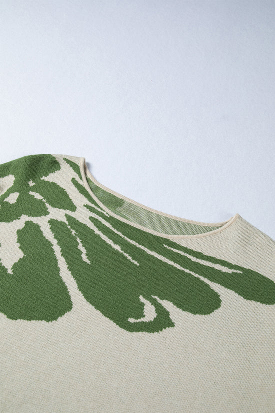 Suéter largo bege com estampa de flores em negrito e manga larga