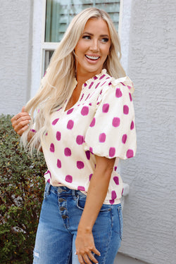 Black Polka Dot Stampa giogo a shirted coglione manica a palloncini.