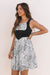 Patchwork de cuero de cuero negro sin mangas Paisley Floral Chiffon Vestido
