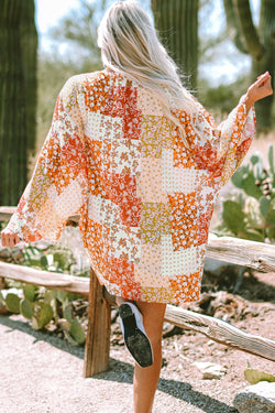 Kimono frontal abierto de Patchwork White Boho