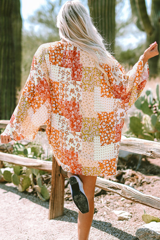 Kimono frontal abierto de Patchwork White Boho