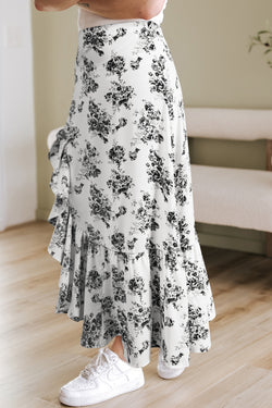 Sky Blue Boho Floral High Bruffer Maxi Skirt
