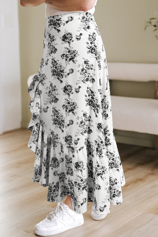 Sky Blue Boho Floral High Bruffer Maxi Skirt