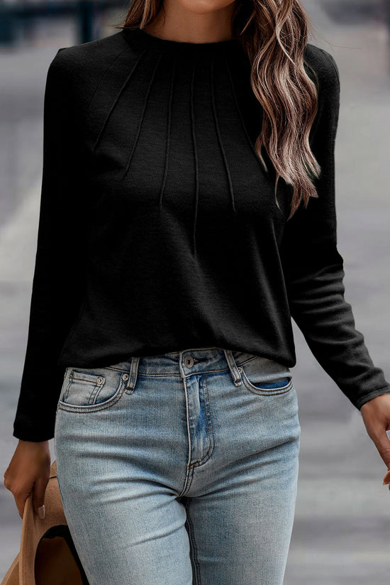 Couleur de couleur unie blanche détaillé Raglan Top à manches longues