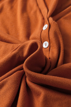 Pomelo Naranja Contrast costura Botonada V Cuello Media manga Top y pantalones de bengala con cordón