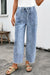 Prussian Blue Drawstring Seam Detail Raw Hem Wide Leg Denim Pants