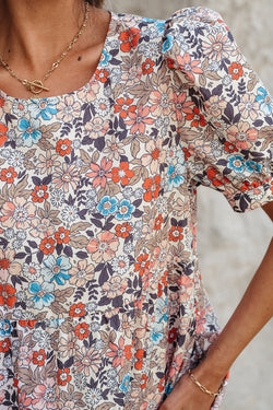 Apricot bohemio estampado floral hojaldre corto mini vestido