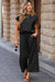 Black Solid Color Textured Short Sleeve Top and Casual Pants Set