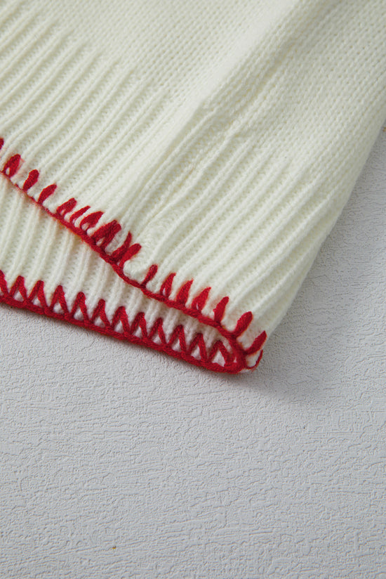 Maglie di contrasto con pattern di prua bianca a pausa maglione grafico sciolto