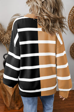 Blue Stripe Colorblock Sweater de grandes dimensões