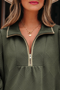 Desert Gold Quarter Zip Collar Bracelet Sleeve Textured Mini Dress