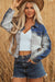 Dusk Blue Color Block Patchwork Flap Detail Distress Denim Jacket
