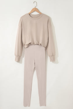 Jet Stream Solid Color Oversize Slit Sweatshirt Ribbed Leggings 2pcs Set
