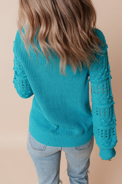 Maglione a bolla con occhiello arruffato turchese