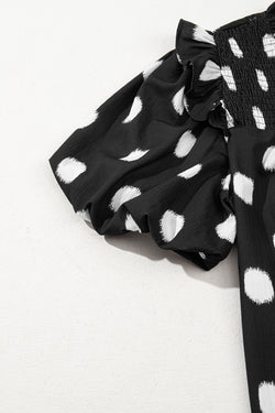 Black Polka Dot Stampa giogo a shirted coglione manica a palloncini.