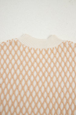 Smoke Gray Rhombus Textured Knit Mock Neck Sweater