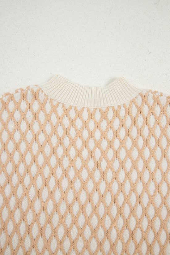 Smoke Gray Rhombus Textured Knit Mock Neck Sweater