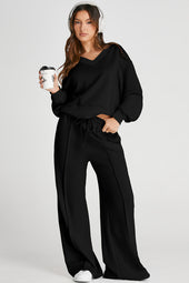 Black V Neck Cortado Se cose de vía deportiva de cintura alta