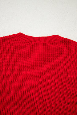 Racing Red Red Solid testuriti a maglia a gocce per goccia a V sul collo a V.