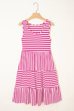 Sky Blue Stripe U Neck Maneveless Fit Fit Mini Vestido