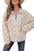 Khaki Checker Sherpa Corduroy Patchwork Zip up Collared Jacket