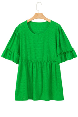 Blusa babydoll a manica corta a trama verde