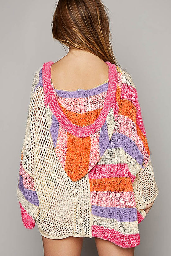 Caro amante bege de tamanho grande colorblock v pescoço com capuz